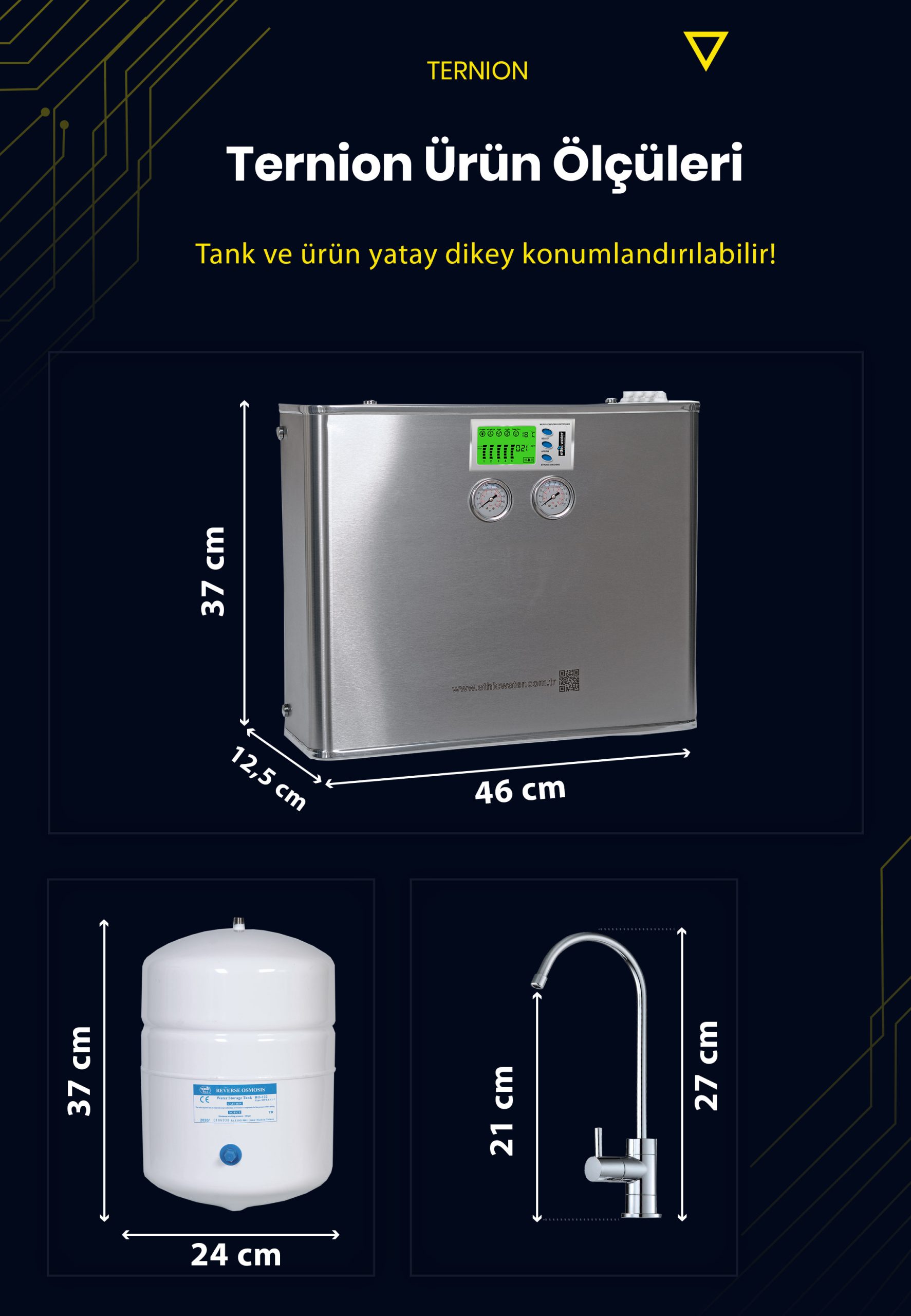 Ternion Dijital Inox Su Arıtma Cihazı Ölçüleri