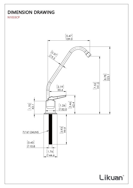 Likuan N1033CP-DD Modeli Su Arıtma Musluğu