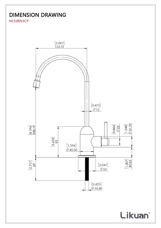 Likuan NCE08N3CP-DD Modeli Su Arıtma Musluğu