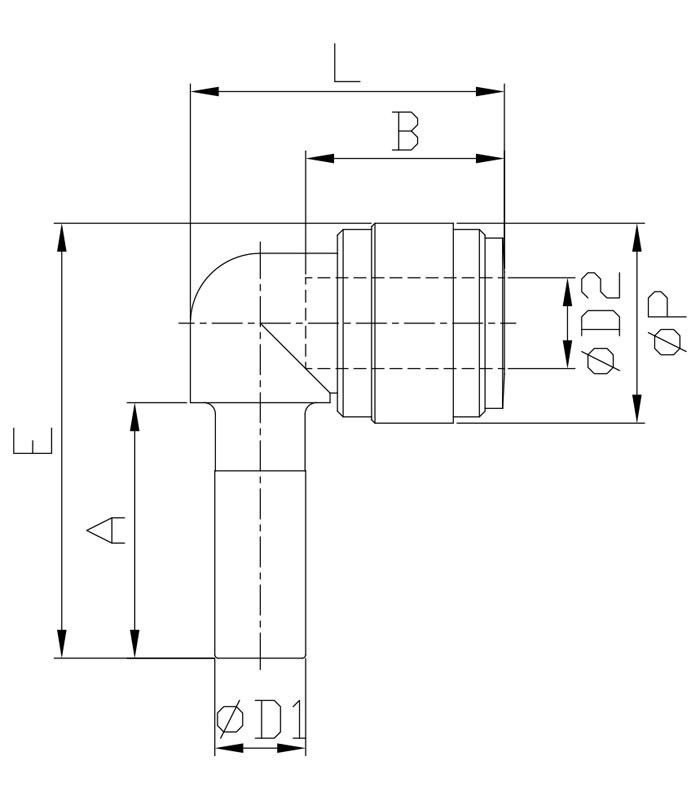 CDC Fluidfit HLJ 1/4 Çubuklu L Fittings Ölçüleri