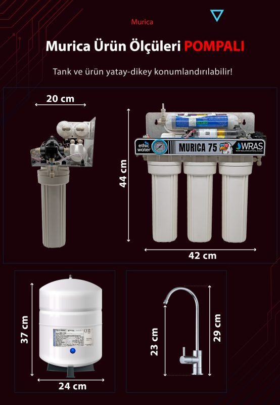 Murica 75 Pompalı Su Arıtma Cihazı Ürün Ölçüleri