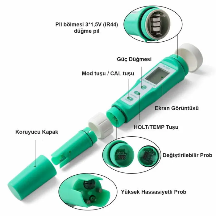 Yieryi 10'u 1 Arada Su Kalitesi Test Cihazı pH/TDS/EC/Tuzluluk/Sıcaklık/S.G/ORP/H2/Verimlilik/Direnç Ölçer