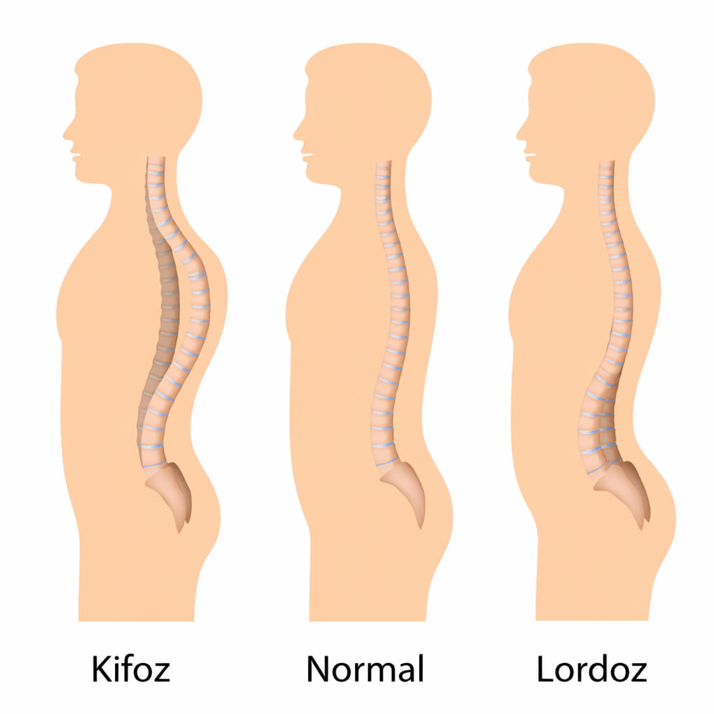 Normal omurga, kifos ve lordozla karşılaştırıldığında